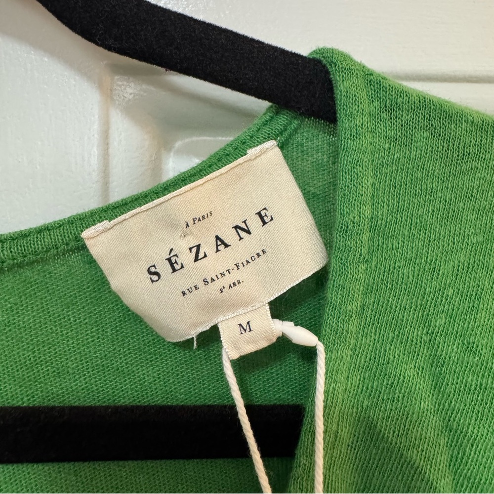NWT Sezane Milo T-shirt  Verde Green Cotton Linen Size Medium - Picture 6 of 11